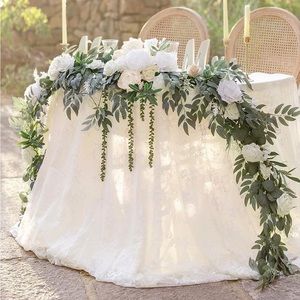 9FT Eucalyptus and Willow Leaf Garland with White Flower, Handcrafted Decor